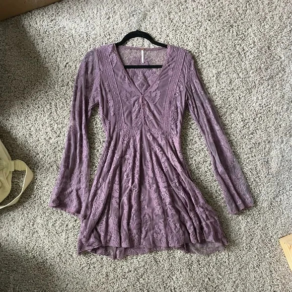 chinese dress ladies Free People Plum Tinsel Sparkle Long Sleeve Knit Mini Dress (Small)  The  Thrifty Hippy